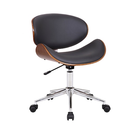 Armen Living Daphne Modern Office Chair In Chrome Finish with Gray Faux Leather And Walnut Veneer Back LCDAOFCHGR